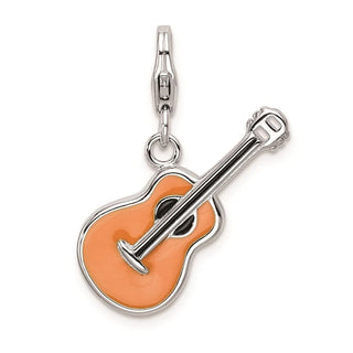 Sterling Silver 3-D Enameled Guitar w/Lobster Clasp Charm