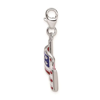 Sterling Silver 3-D Enameled American Flag w/Lobster Clasp Charm