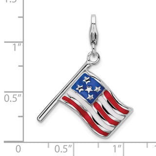 Sterling Silver 3-D Enameled American Flag w/Lobster Clasp Charm
