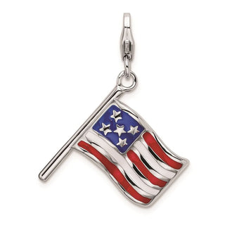 Sterling Silver 3-D Enameled American Flag w/Lobster Clasp Charm