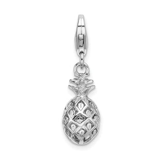 Sterling Silver Rhodium-plated Click-On Polished Pineapple Charm