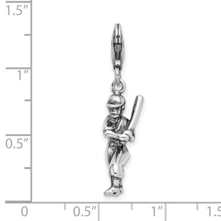 Sterling Silver 3-D Antiqued Baseball Player w/Lobster Clasp Charm