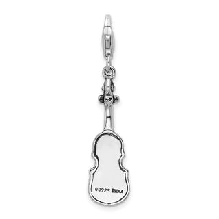 Sterling Silver 3-D Antiqued Violin w/Lobster Clasp Charm