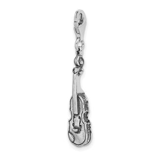Sterling Silver 3-D Antiqued Violin w/Lobster Clasp Charm