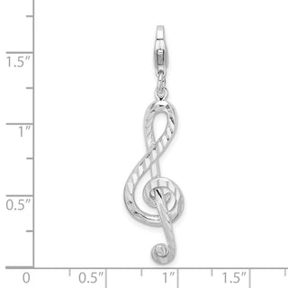 Sterling Silver Diamond-cut Treble Clef w/Lobster Clasp Charm