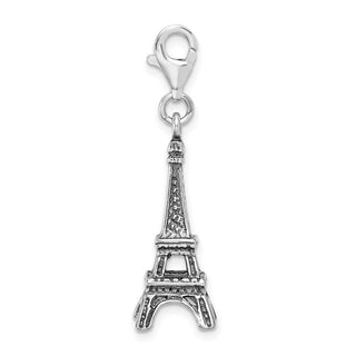 Sterling Silver 3-D Antiqued Eiffel Tower w/Lobster Clasp Charm