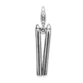 Sterling Silver Antiqued Skis w/Lobster Clasp Charm
