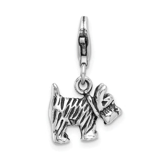 Sterling Silver 3-D Antiqued Scottie Dog w/Lobster Clasp Charm