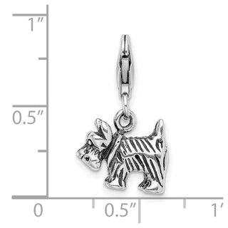 Sterling Silver 3-D Antiqued Scottie Dog w/Lobster Clasp Charm