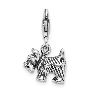 Sterling Silver 3-D Antiqued Scottie Dog w/Lobster Clasp Charm