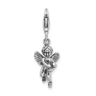 Sterling Silver 3D Antiqued Angel and Harp w/ Lobster Clasp Charm