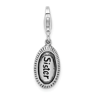 Sterling Silver Antiqued Sister w/Lobster Clasp Charm