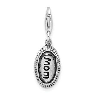 Sterling Silver Antiqued Mom w/Lobster Clasp Charm