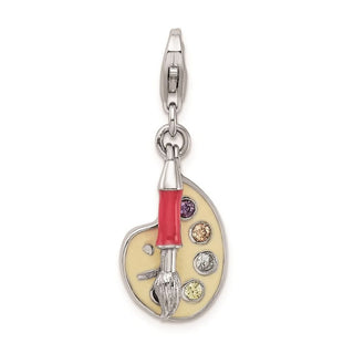 Rhodium-Plated Sterling Silver CZ Enamel Artist Palette w/Lobster Clasp Charm