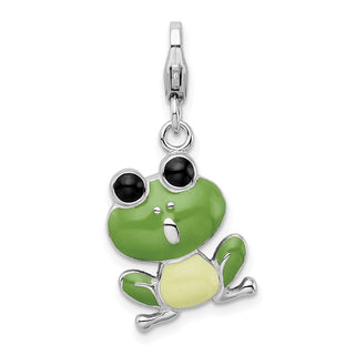 Sterling Silver Enameled Frog w/Lobster Clasp Charm