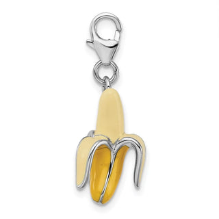 Sterling Silver Enameled 3-D Peeled Banana w/Lobster Clasp Charm
