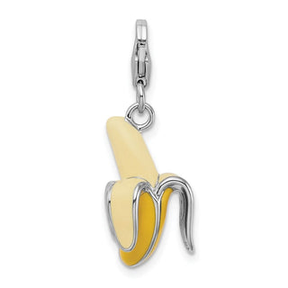 Sterling Silver Enameled 3-D Peeled Banana w/Lobster Clasp Charm