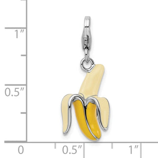 Sterling Silver Enameled 3-D Peeled Banana w/Lobster Clasp Charm
