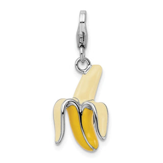 Sterling Silver Enameled 3-D Peeled Banana w/Lobster Clasp Charm