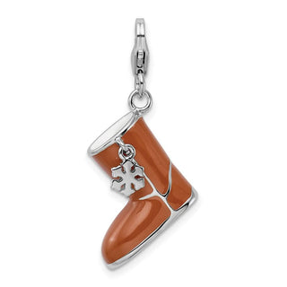Sterling Silver Enameled 3-D Snow Boot w/Lobster Clasp Charm