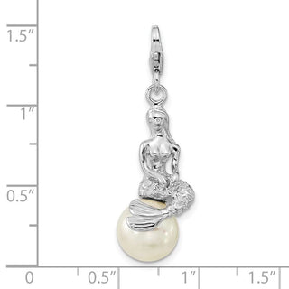 Amore La Vita Sterling Silver Rhodium-plated 3-D Mother of Pearl Mermaid Charm with Fancy Lobster Clasp