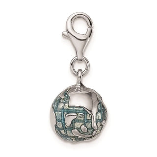 Sterling Silver 3-D Enameled World Globe w/Lobster Clasp Charm