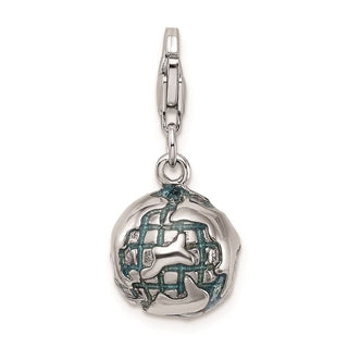 Sterling Silver 3-D Enameled World Globe w/Lobster Clasp Charm