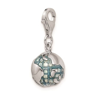 Sterling Silver 3-D Enameled World Globe w/Lobster Clasp Charm