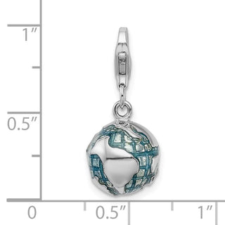 Sterling Silver 3-D Enameled World Globe w/Lobster Clasp Charm
