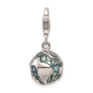 Sterling Silver 3-D Enameled World Globe w/Lobster Clasp Charm