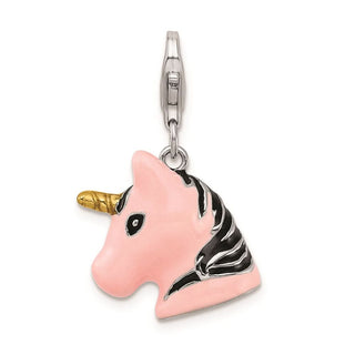 Sterling Silver 3-D Enameled Unicorn Head w/Lobster Clasp Charm