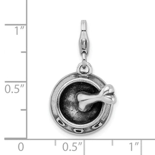 Sterling Silver 3-D Dog Bowl and Bone w/ Lobster Clasp Charm
