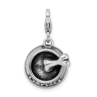 Sterling Silver 3-D Dog Bowl and Bone w/ Lobster Clasp Charm