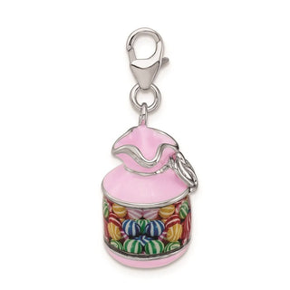 Sterling Silver Enameled 3-D Candy Jar w/Lobster Clasp Charm