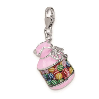 Sterling Silver Enameled 3-D Candy Jar w/Lobster Clasp Charm
