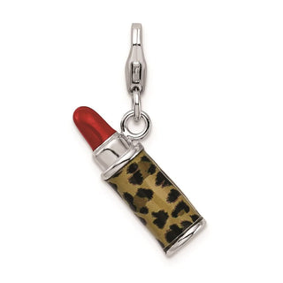 Sterling Silver Enameled 3-D Leopard Lipstick w/Lobster Clasp Charm