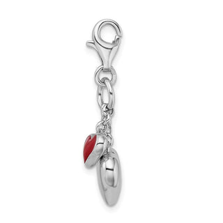 Rhodium-Plated Sterling Silver Enameled Double Heart w/Lobster Clasp Charm