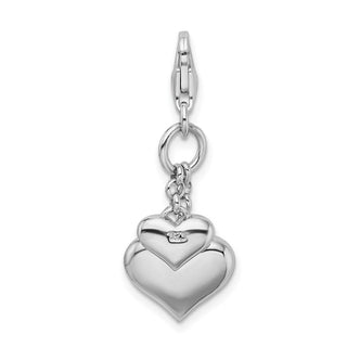 Rhodium-Plated Sterling Silver Enameled Double Heart w/Lobster Clasp Charm