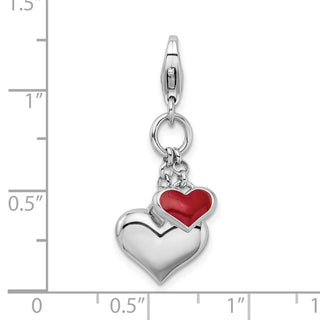 Rhodium-Plated Sterling Silver Enameled Double Heart w/Lobster Clasp Charm