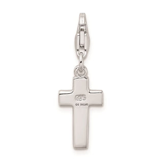 Rhodium-Plated Sterling Silver Enameled Cross w/Lobster Clasp Charm QCC942