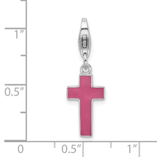 Rhodium-Plated Sterling Silver Enameled Cross w/Lobster Clasp Charm QCC942