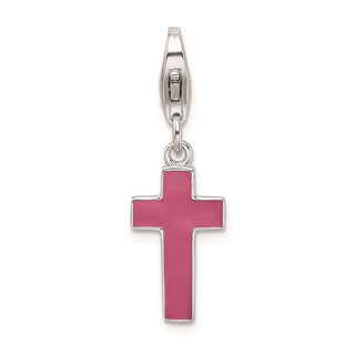 Rhodium-Plated Sterling Silver Enameled Cross w/Lobster Clasp Charm QCC942