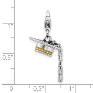 Rhodium-Plated Sterling Silver 3-D Enameled Graduation Cap W/Lobster Clasp Charm