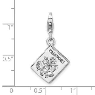 Rhodium-Plated Sterling Silver 3-D Passport w/Lobster Clasp Charm