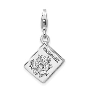 Rhodium-Plated Sterling Silver 3-D Passport w/Lobster Clasp Charm