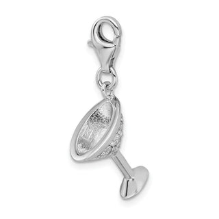 Sterling Silver CZ Rhodium Plated 3-D Martini Glass w/Lobster Clasp Charm