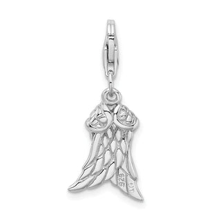 Rhodium-Plated Sterling Silver 3-D Wings w/Lobster Clasp Charm