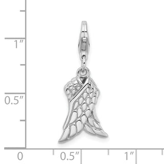 Rhodium-Plated Sterling Silver 3-D Wings w/Lobster Clasp Charm