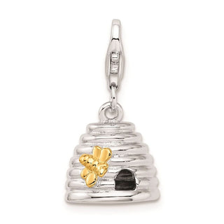 Rhodium-Plate and Yellow Sterling Silver 3-D Beehive w/Lobster Clasp Charm