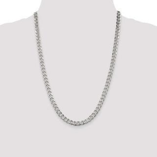 24" Sterling Silver 7mm Pave Curb Chain Necklace